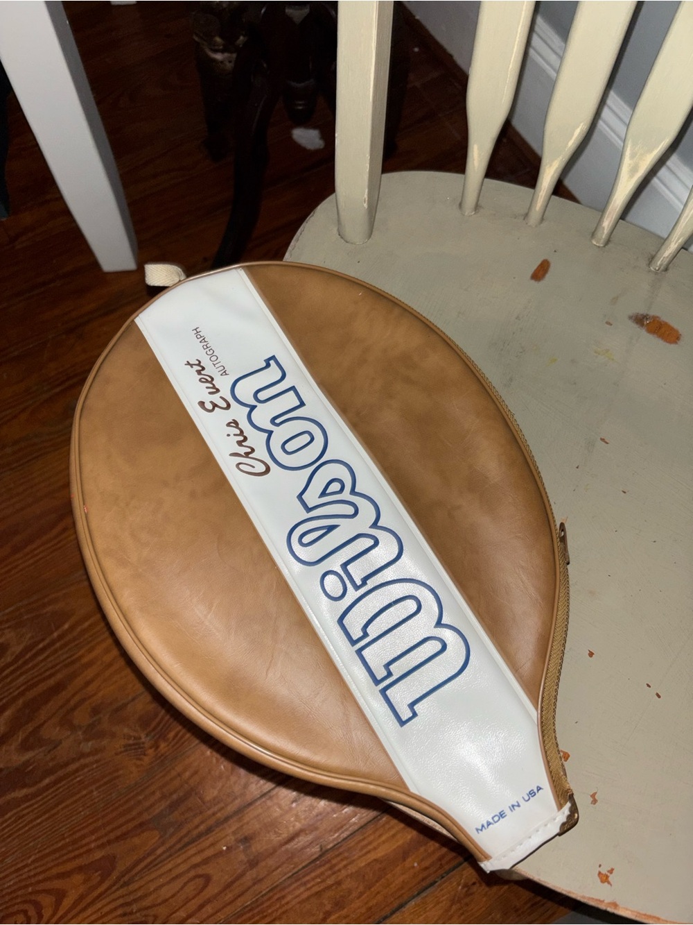 Chris evert   Autograph Wilson Brown and White Two-Tone Tennis Racquet Cover